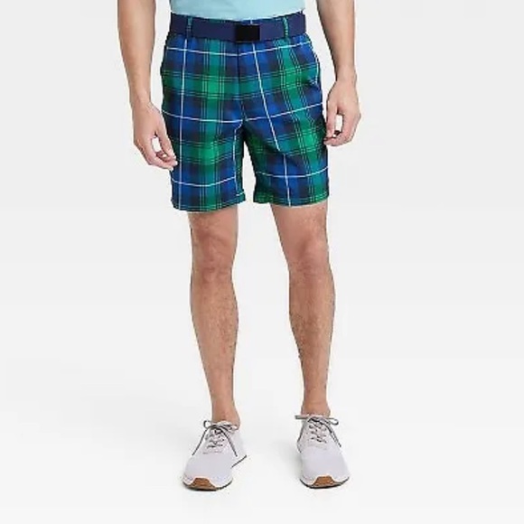 NWT: All in Motion Blue/Green Plaid Golf Shorts - Picture 1 of 7